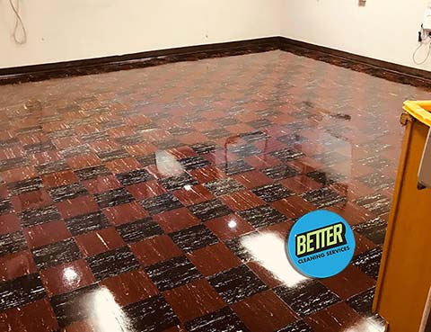 A VCT tile floor that has been restored and rejuvenated