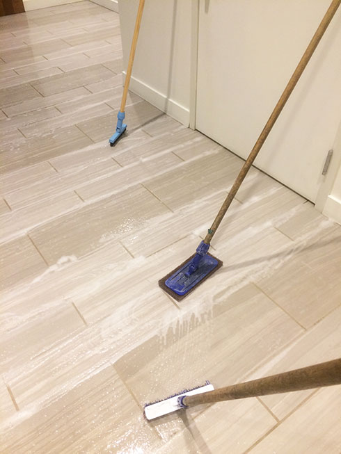 scrubbing ceramic tiles and grout.