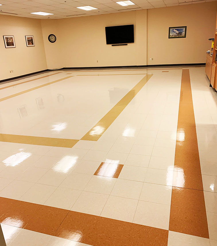 Shiny and clean vinyl flooring.